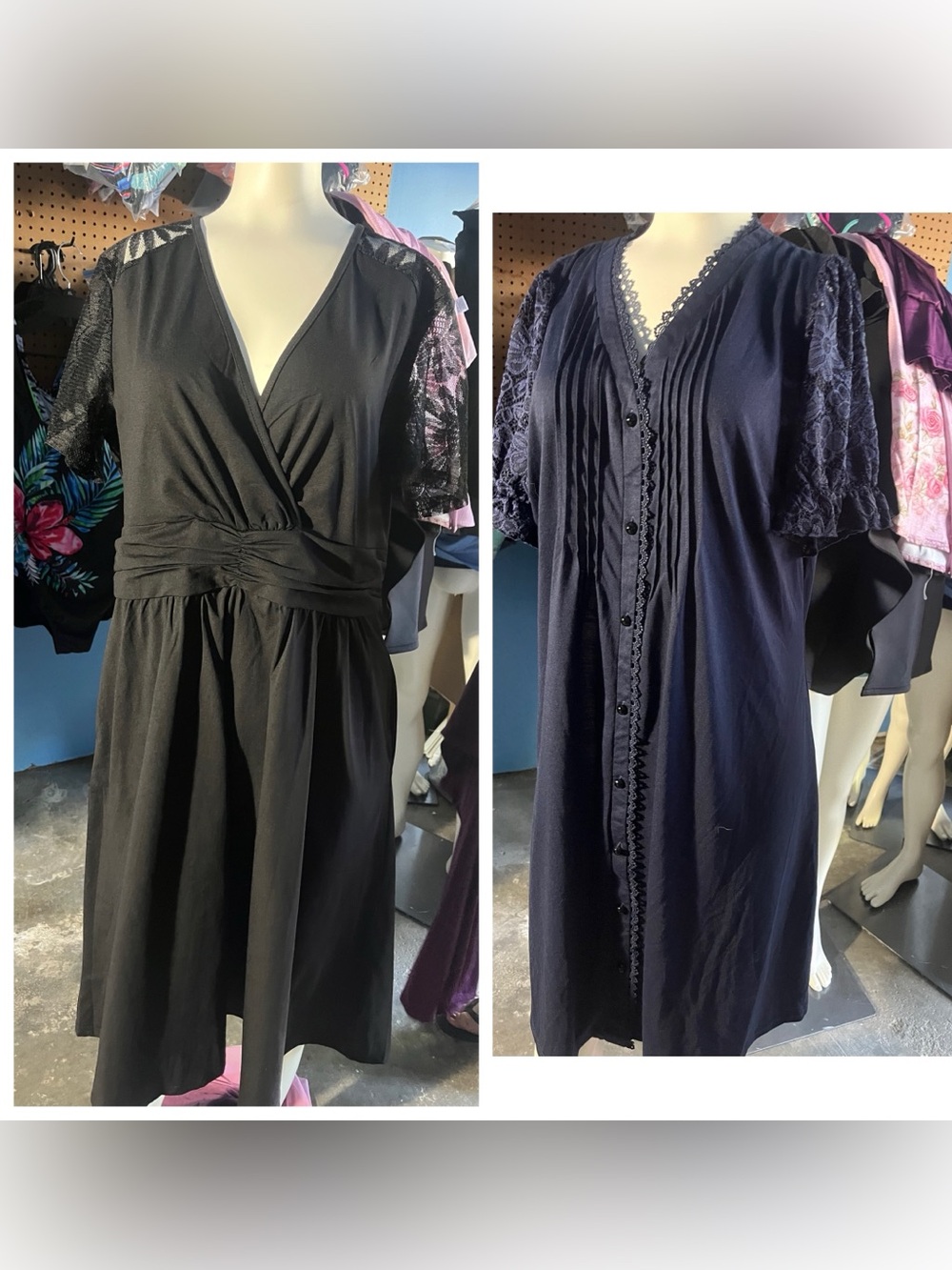 2 Women's Black Lace-Sleeve Wrap Dress size L